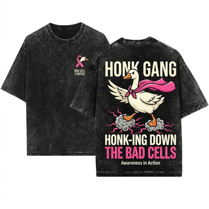 Goose Holding Pink Ribbon Breast Cancer Awareness Off To Fight Cells Survivor Support Gift Unisex Wash T-Shirt