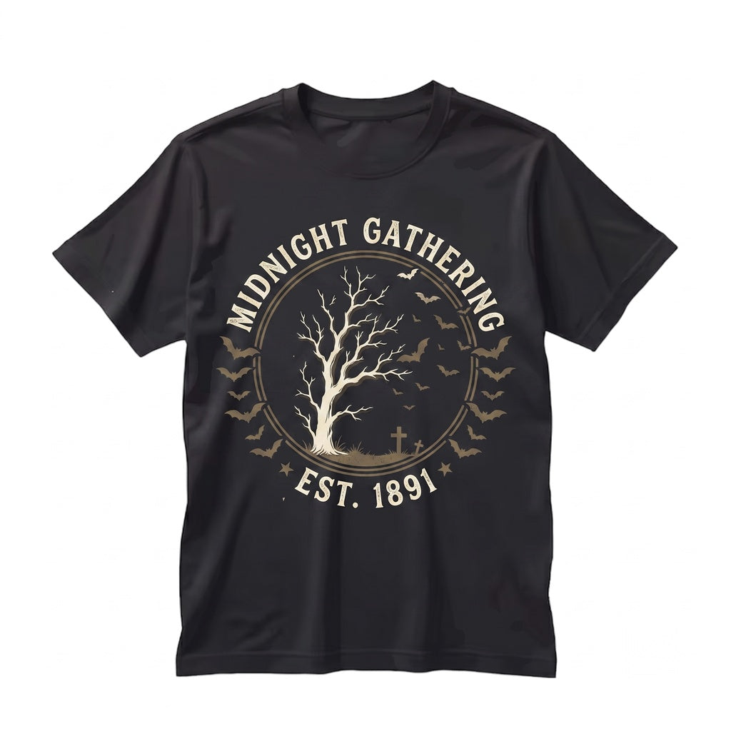 Vintage Halloween Spooky Graveyard Cemetery Bats Moon Gothic Fall Apparel Unisex TShirt