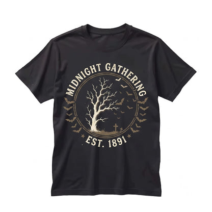 Vintage Halloween Spooky Graveyard Cemetery Bats Moon Gothic Fall Apparel Unisex TShirt