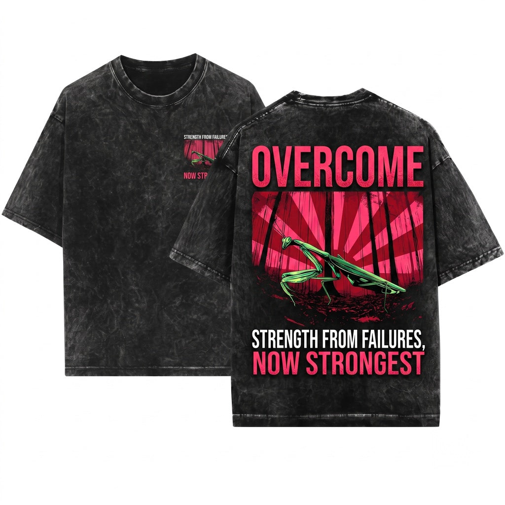 Vintage Japanese Praying Mantis I Draw Strength From My Failures Graphic Aesthetic Retro Unisex Wash T-Shirt