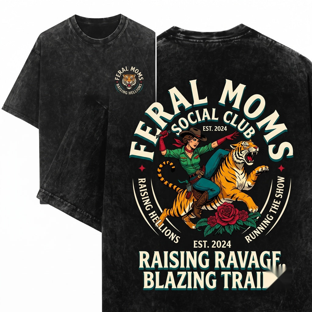 Feral Moms Social Club Raising Hellions Funny Mama Sleeveless Tank Top Unisex Wash T-Shirt