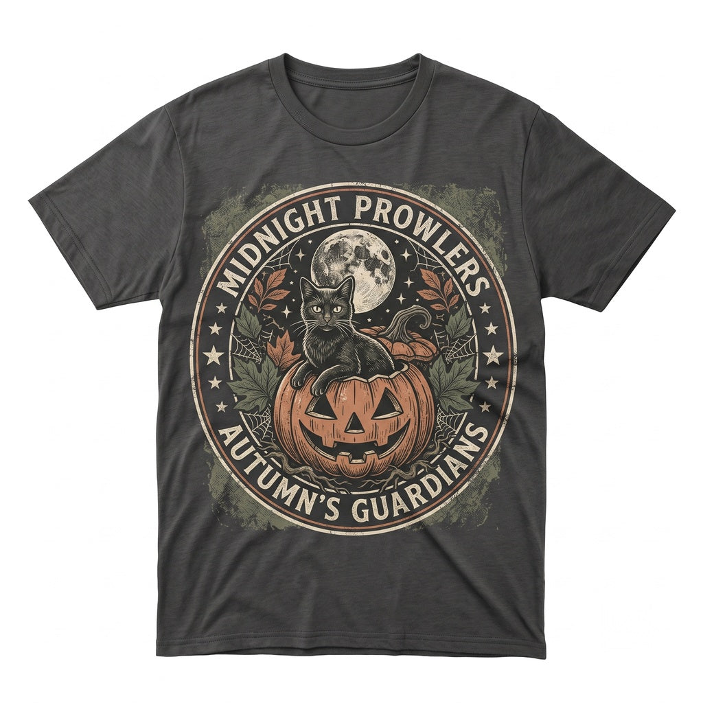 Vintage Botanical Black Cat Pumpkin Halloween Aesthetic Crescent Moon Autumn Gift Unisex TShirt
