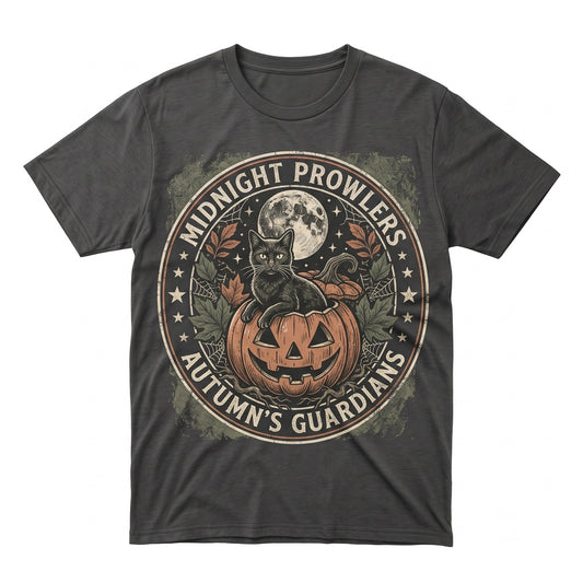 Vintage Botanical Black Cat Pumpkin Halloween Aesthetic Crescent Moon Autumn Gift Unisex TShirt