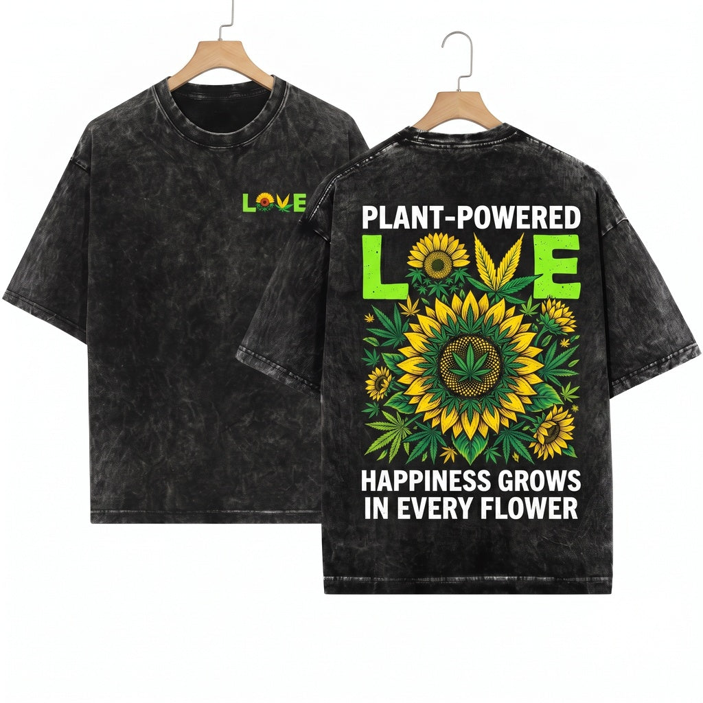 Hippie Sunflower Marijuana Smoker Legal Weed Rasta 420 Cannabis Day Costume Gift Present Unisex Wash T-Shirt