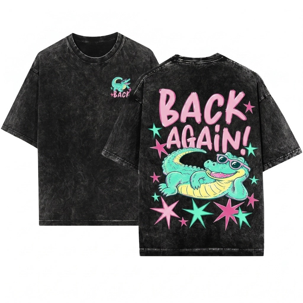 Funny Alligator Guess Whos Back To School Front Rear Graphic Teacher Student Unisex Wash T-Shirt