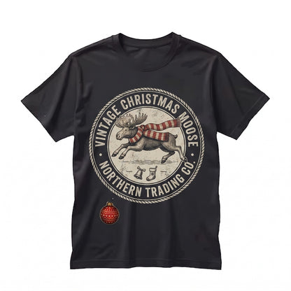 Vintage Christmas Moose Lover Holiday Graphic Festive Animal Trio Gift Unisex TShirt
