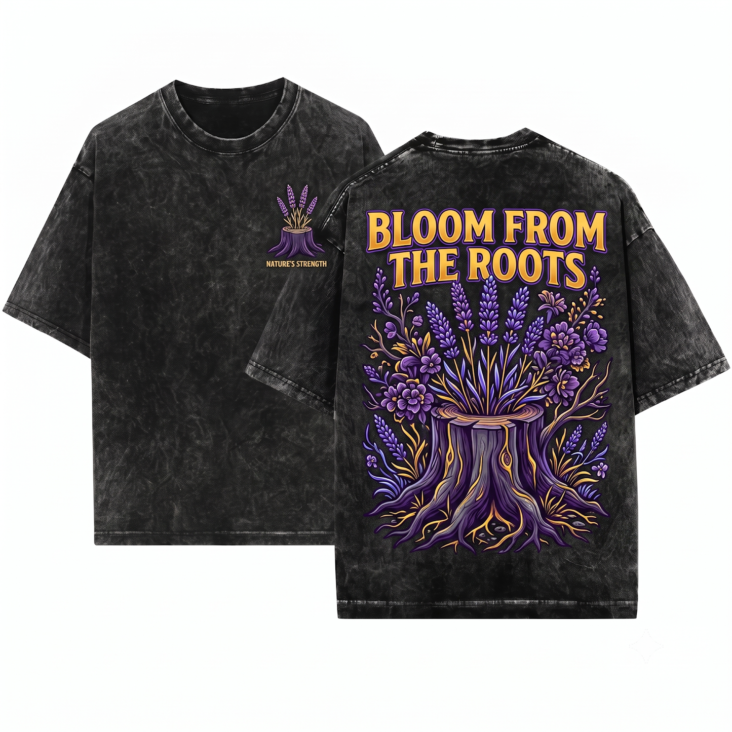 Regrowing Tree Stump Wildflower Graphic Tee Nature Rebirth Resilience Apparel Plant Lover Botanical Art Gift Unisex Heavyweight Garment-Dyed T-Shirt