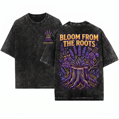Regrowing Tree Stump Wildflower Graphic Tee Nature Rebirth Resilience Apparel Plant Lover Botanical Art Gift Unisex Heavyweight Garment-Dyed T-Shirt