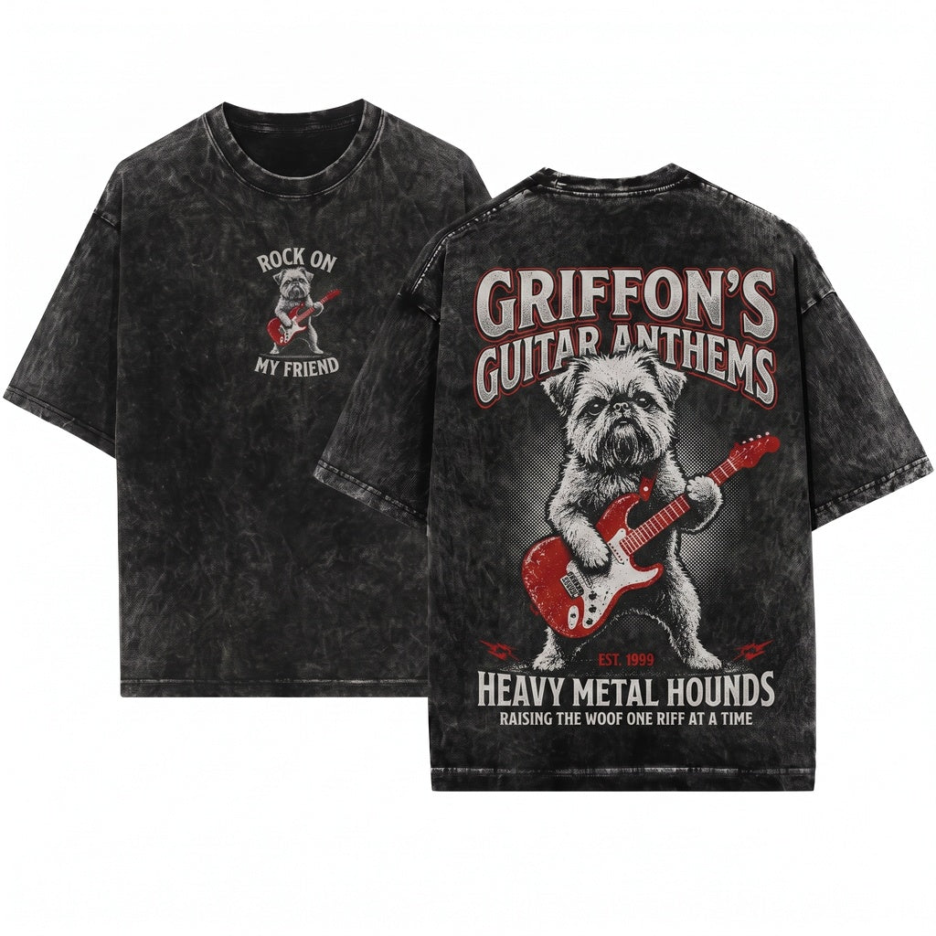 Brussels Griffon Funny Rock Guitar Music Lover Mom Dad Gift Unisex Wash T-Shirt