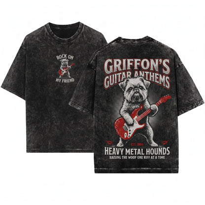 Brussels Griffon Funny Rock Guitar Music Lover Mom Dad Gift Unisex Wash T-Shirt