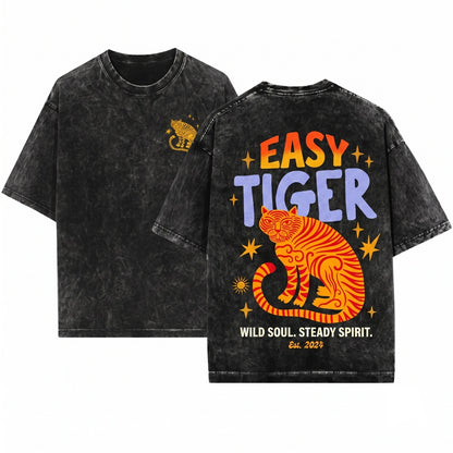 Easy Tiger Graphic Cropped Boxy Womens Retro Boho Festival Top Unisex Wash T-Shirt