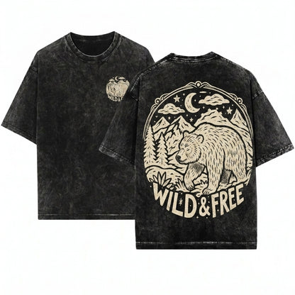 Vintage Rustic Mountain Grizzly Bear Outdoor Adventure Graphic Apparel Unisex Wash T-Shirt