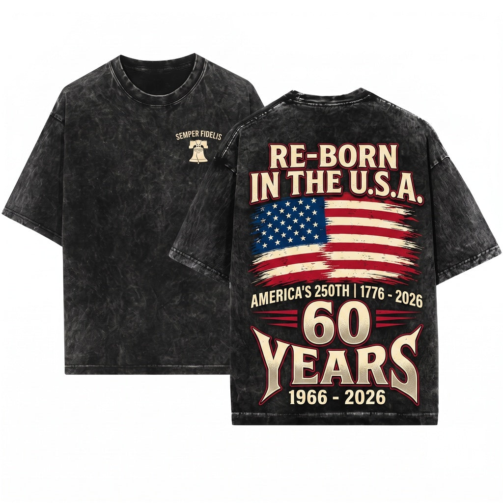 America Turns 250 I Turn 60 Patriotic Graphic 1966 Birthday Unisex Wash T-Shirt