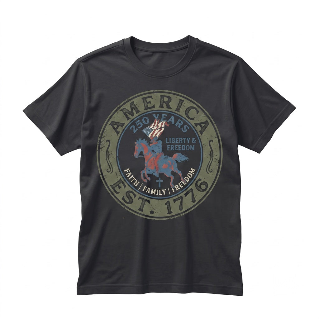 250 Years America Semiquincentennial Anniversary Christian 4th of July Faith Family Freedom Independence Day Church Gift Unisex