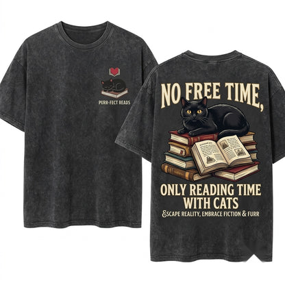 Embroidered Black Cat Cozy Book Club Reader Gift Unisex Wash T-Shirt