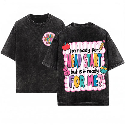 Funny Back To School First Grade Headstart Hello Ready Kids Graphic Unisex Wash T-Shirt