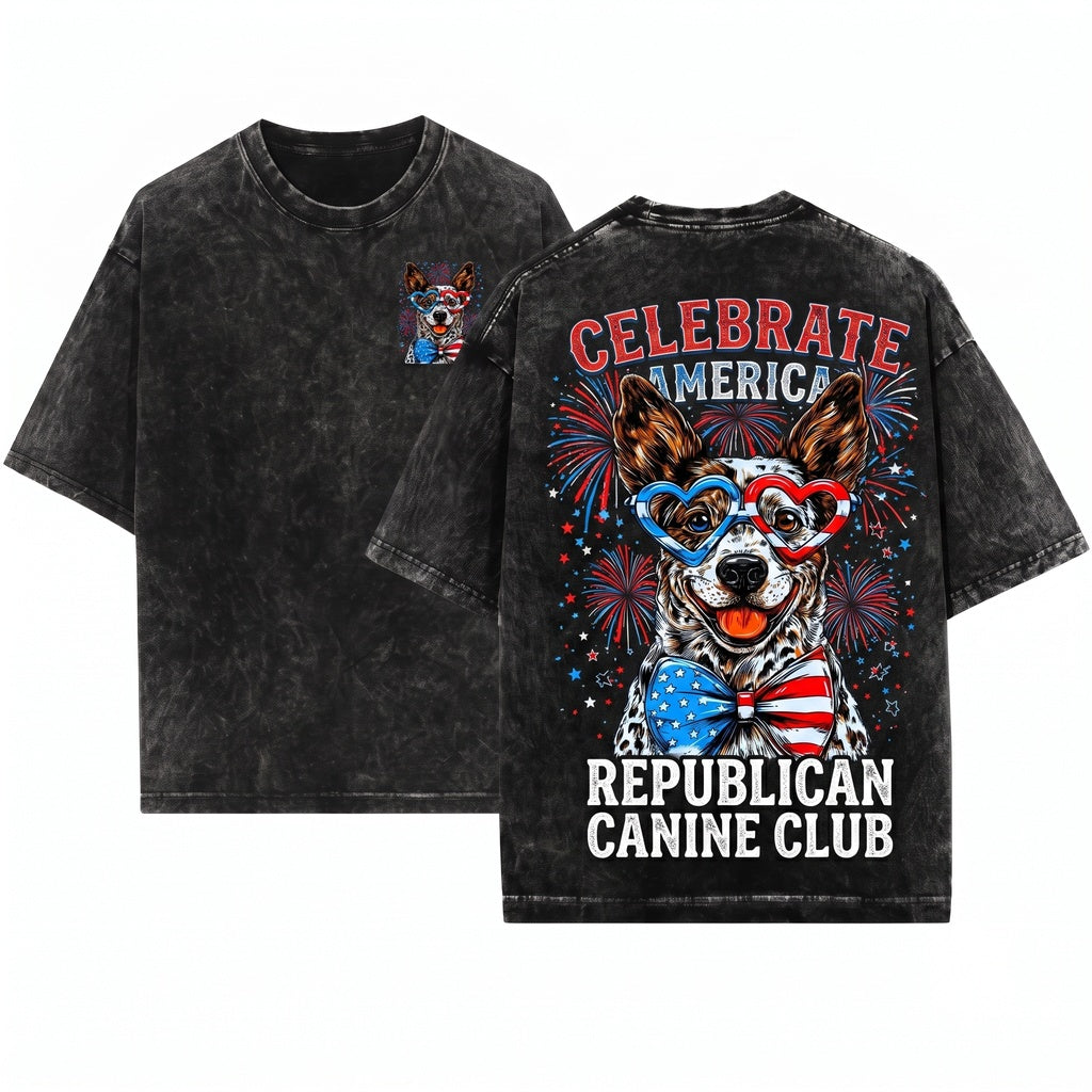 Australian Cattle Dog USA Patriotic 4th Of July America Pet Lover Soft Style Unisex Wash T-Shirt