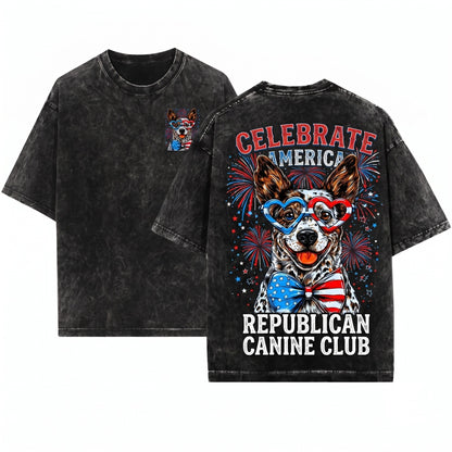 Australian Cattle Dog USA Patriotic 4th Of July America Pet Lover Soft Style Unisex Wash T-Shirt