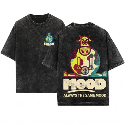 Funny Cow Mood Mental Health Positivity Crewneck Gift Unisex Wash T-Shirt