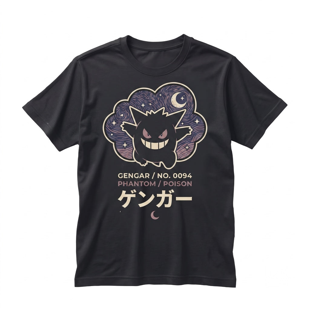 Vintage Wash Gengar Anime Graphic Oversized Mineral Garment Dyed Ghost Character Double Sided Cotton Top Fan Gift Unisex TShirt
