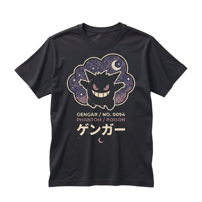 Vintage Wash Gengar Anime Graphic Oversized Mineral Garment Dyed Ghost Character Double Sided Cotton Top Fan Gift Unisex TShirt