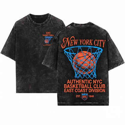 Retro New York BBall Streetwear Graphic Unisex Wash T-Shirt