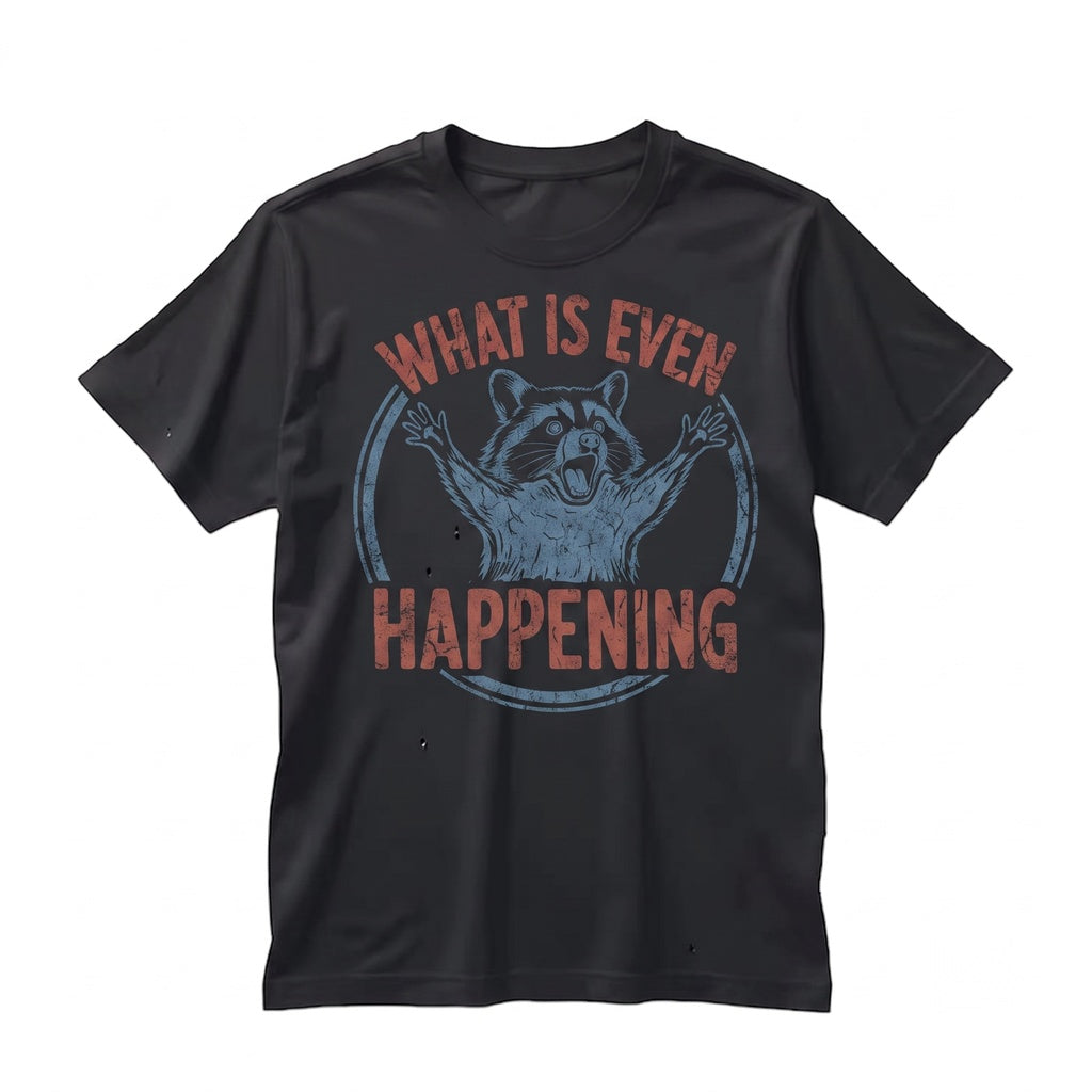 Funny Raccoon What Is Even Happening Meme Retro Trash Panda Graphic Sarcastic Weirdcore Gift Apparel Unisex TShirt