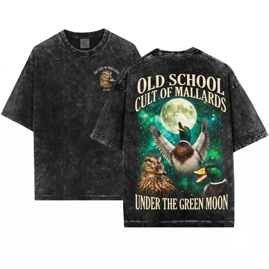 Vintage Retro Mallard Duck Moon Graphic Wildlife Bird Hunting Nature Gift Unisex Wash T-Shirt