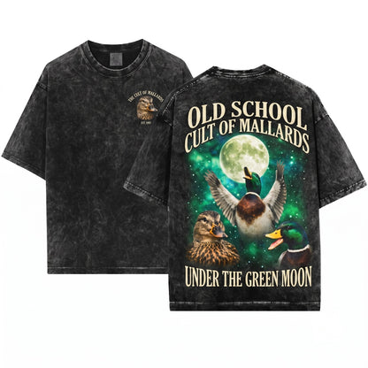 Vintage Retro Mallard Duck Moon Graphic Wildlife Bird Hunting Nature Gift Unisex Wash T-Shirt