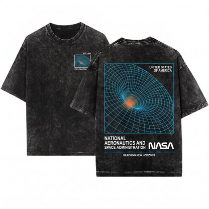 NASA Wormhole Retro Space Logo Front Back Graphic Print Unisex Wash T-Shirt