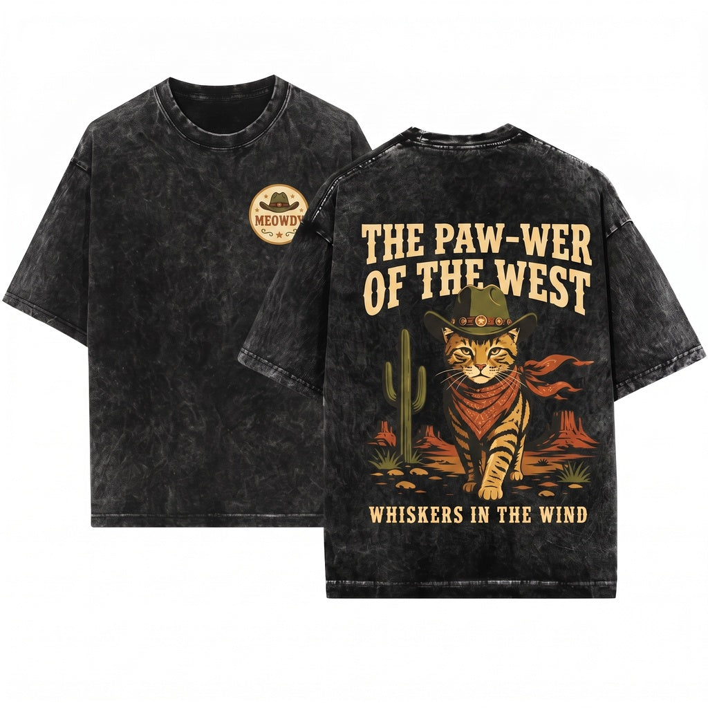 Funny Meowdy Partner Cowboy Cat Western Kitty Rodeo Cowgirl Country Animal Lover Gift Unisex Wash T-Shirt