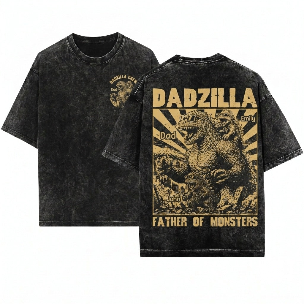 Personalized Dadzilla Father of Monsters Funny Day Cool Daddy Dinosaur Gift Unisex Wash T-Shirt