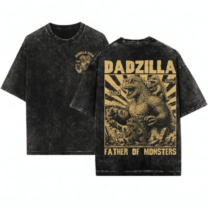 Personalized Dadzilla Father of Monsters Funny Day Cool Daddy Dinosaur Gift Unisex Wash T-Shirt