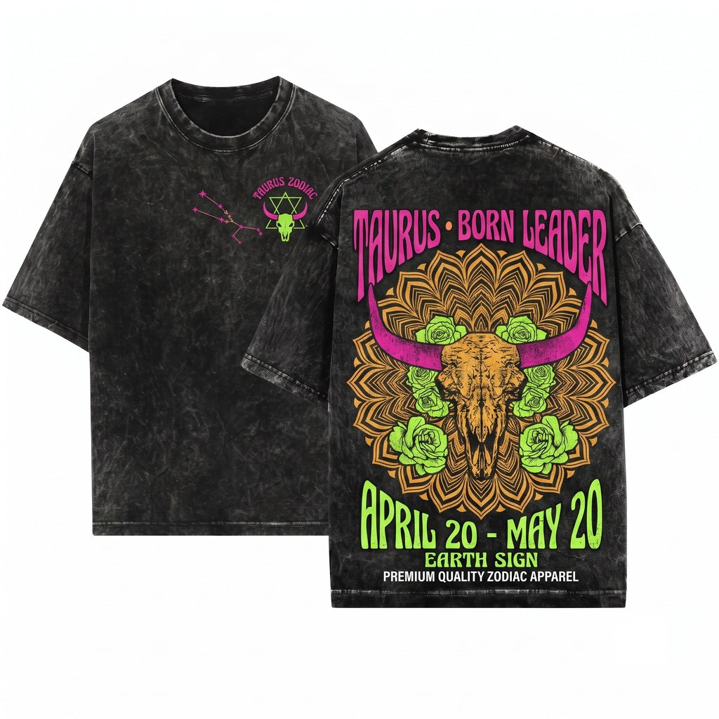Taurus Zodiac Vintage Celestial Astrology Graphic Unisex Wash T-Shirt