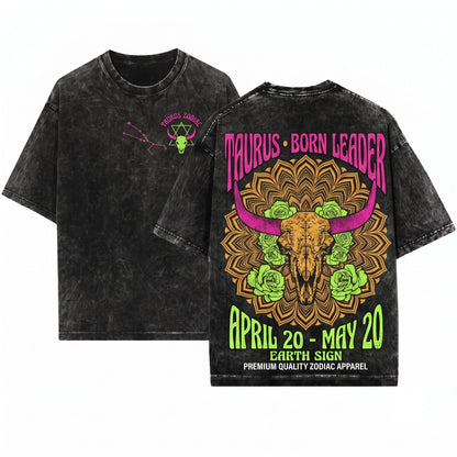 Taurus Zodiac Vintage Celestial Astrology Graphic Unisex Wash T-Shirt