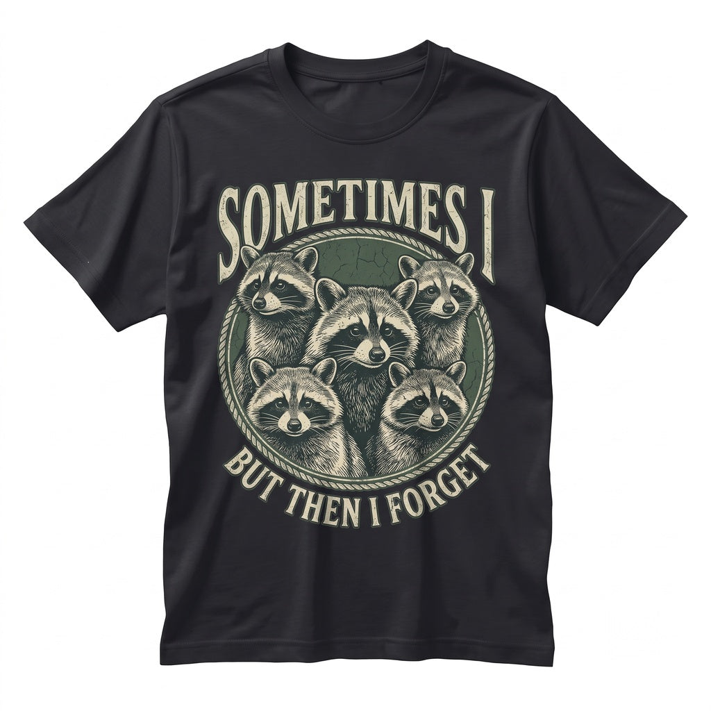 Funny Raccoon Sometimes I Think But Then Forget Graphic Humor Apparel, Unisex TShirt