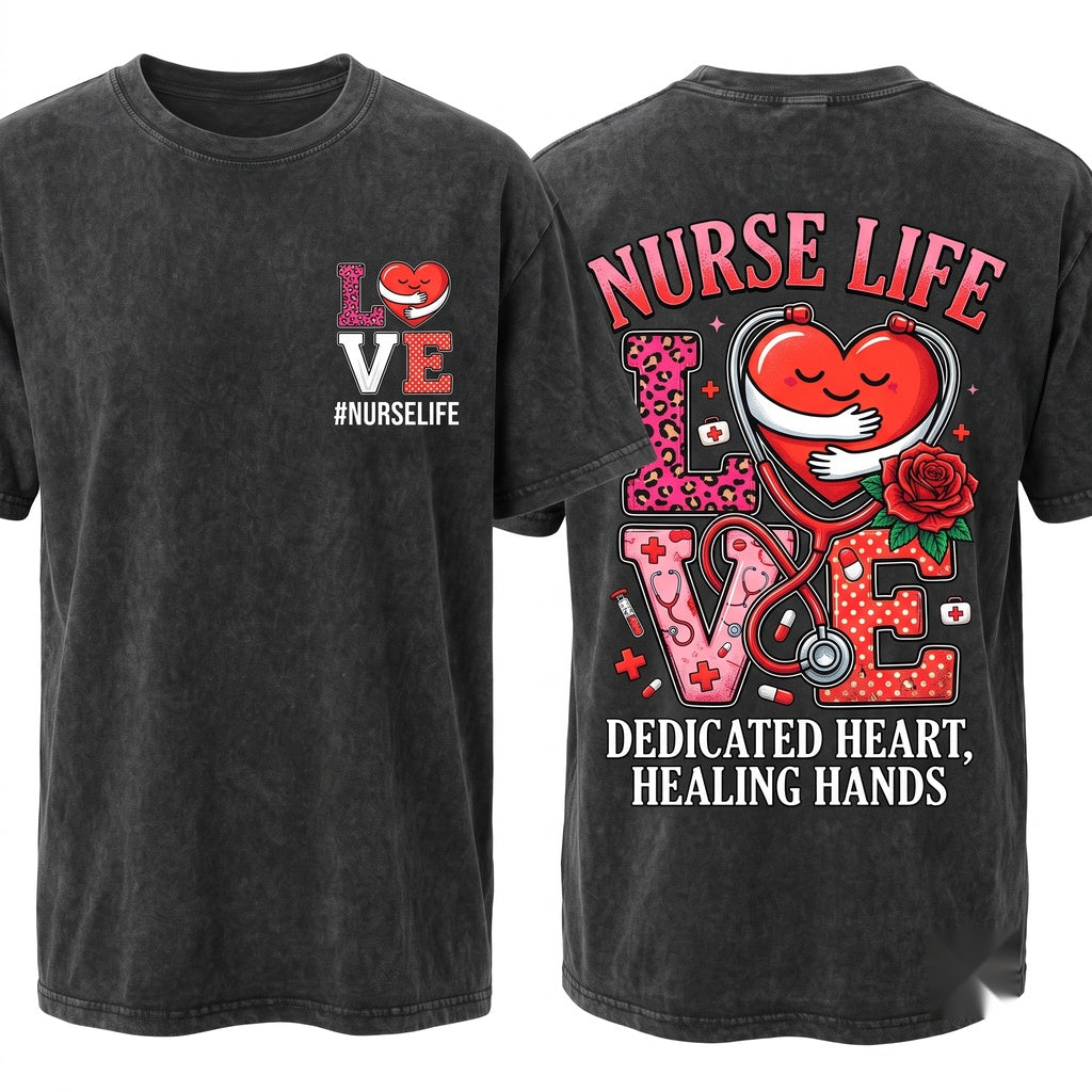 Cute Nurse RN LPN Medical Staff February Valentine Heart Love Mom Gift Unisex Wash T-Shirt
