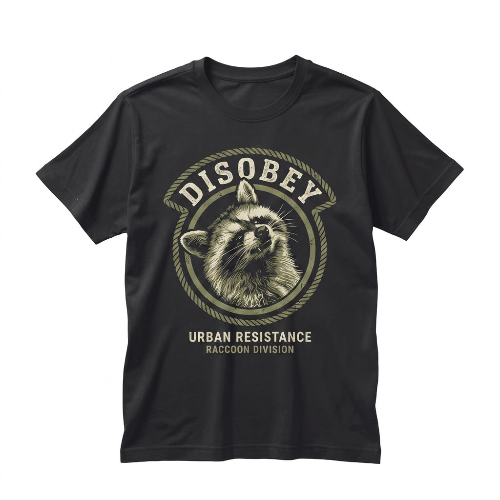 Disobey Raccoon Rebel Trash Panda Funny Graphic Streetwear Cotton Crewneck Unisex TShirt