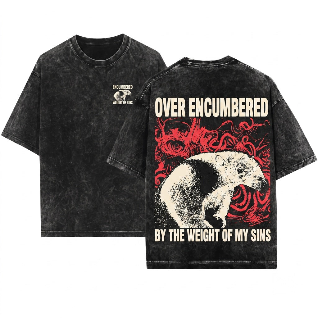 Over Encumbered Anteater Funny Gaming Graphic Heavy Loot Hoarder RPG Meme Vintage Animal Unisex Wash T-Shirt