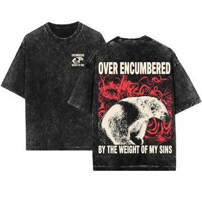 Over Encumbered Anteater Funny Gaming Graphic Heavy Loot Hoarder RPG Meme Vintage Animal Unisex Wash T-Shirt