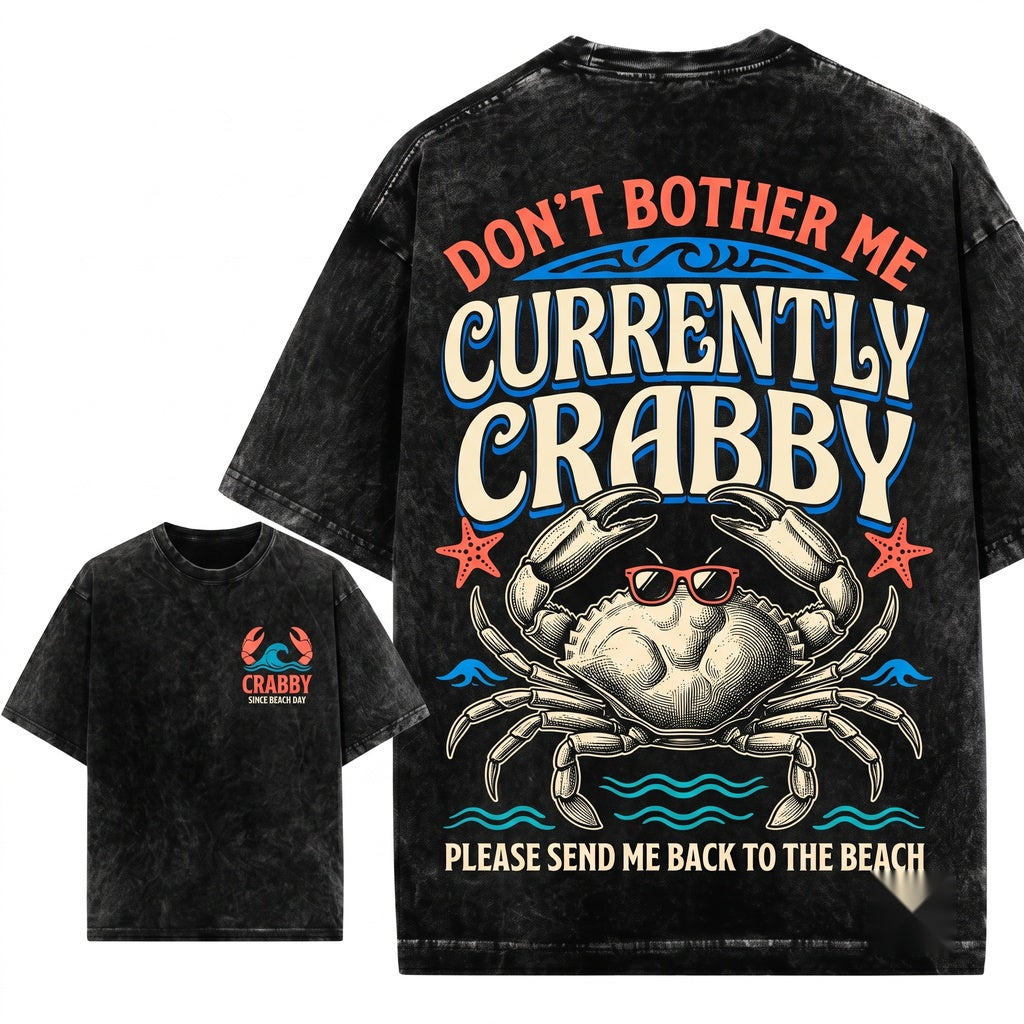 Currently Crabby Vintage Coastal Beach Graphic Unisex Wash T-Shirt