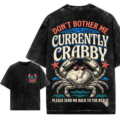 Currently Crabby Vintage Coastal Beach Graphic Unisex Wash T-Shirt