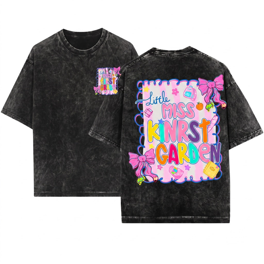 Little Miss Back to School Coquette Cute Grade Level Kindergarten Pre-K 1st 2nd 3rd 5th Girl PNG Bundle Unisex Wash T-Shirt