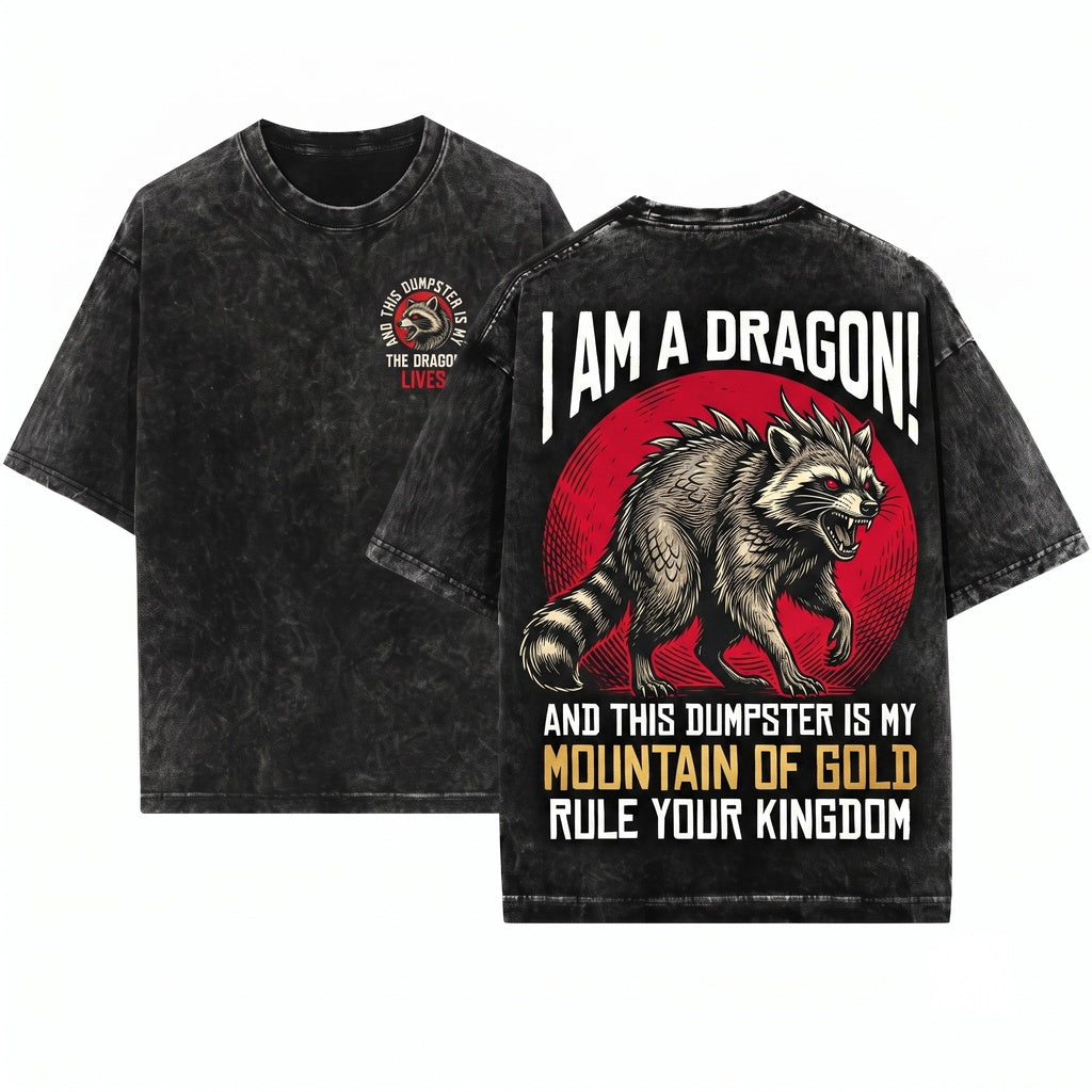 Japanese Dragon Tanuki Raccoon Graphic Vintage Apparel Unisex Wash T-Shirt