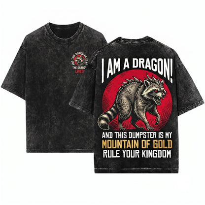 Japanese Dragon Tanuki Raccoon Graphic Vintage Apparel Unisex Wash T-Shirt