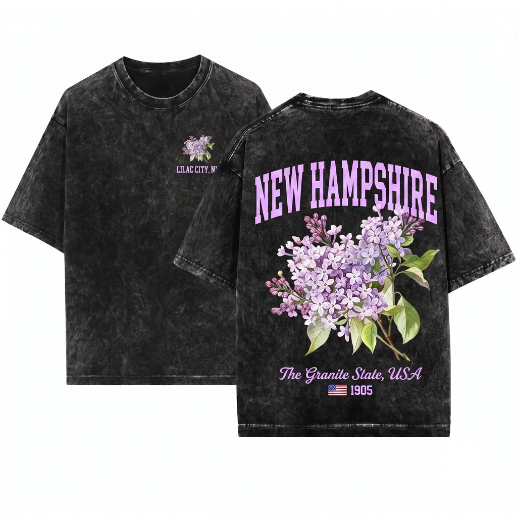 New Hampshire State Flower Purple Lilac Botanical Floral Vintage Top Unisex Wash T-Shirt