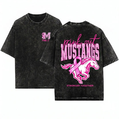 Custom Pink Out Mascot Plaid Varsity Breast Cancer Awareness School Spirit Personalized Team Name Unisex Wash T-Shirt