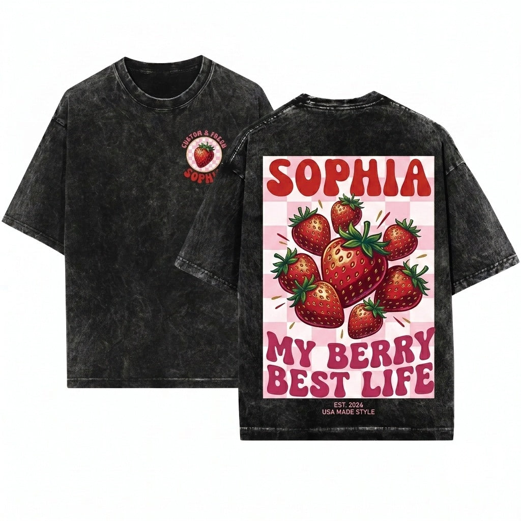 Personalized Strawberry Custom Beach Pool Towel Gift For Her Unisex Wash T-Shirt