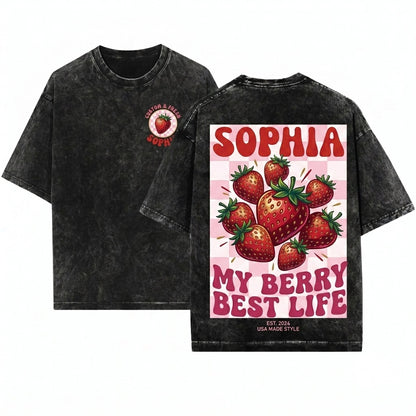 Personalized Strawberry Custom Beach Pool Towel Gift For Her Unisex Wash T-Shirt