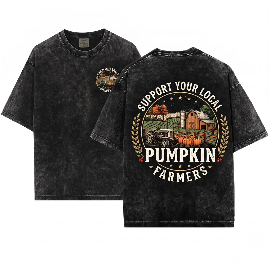 Support Your Local Pumpkin Farmers Vintage Halloween Fall Unisex Wash T-Shirt